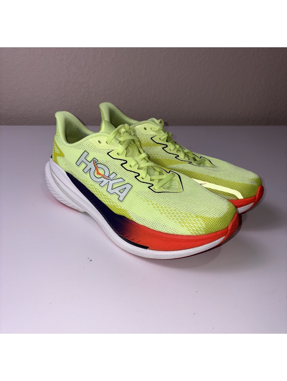 Hoka Mach X 3 Men’s 10 D Neon Yellow Red Running Shoes Sneakers Lightweight